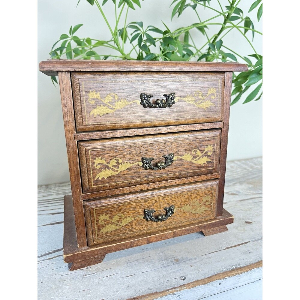 Vintage Carved Rosewood Laurel Japan Music Jewelry Box 'Moonlight Waltz’  8”